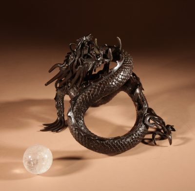 Interesting Large Japanese Bronze dragon And Rock Cristal Sculpture Meiji Period 1868-1912.  - Image 13