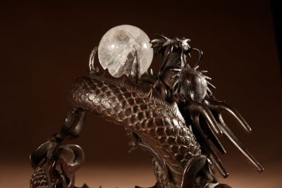 Interesting Large Japanese Bronze dragon And Rock Cristal Sculpture Meiji Period 1868-1912.  - Image 17