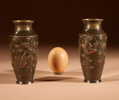 A Pair Of Small Japanese Bronze And Copper Vases Meiji Period 1868-1912 - Image 2