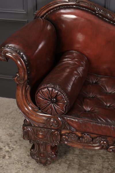 Large Rosewood Leather Sofa - Image 9