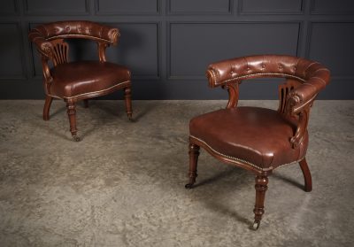 Pair of Victorian Mahogany & Leather Captains Desk Chairs - Image 3