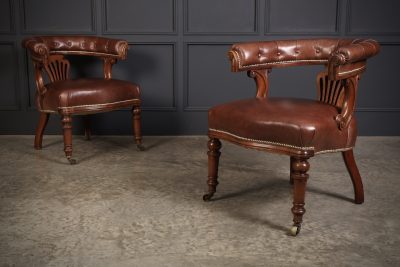 Pair of Victorian Mahogany & Leather Captains Desk Chairs - Image 2