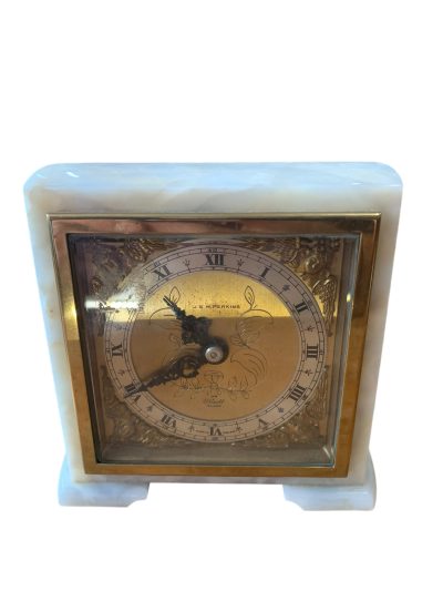 Great white Marble Mantel clock by Elliott, London - - Image 2