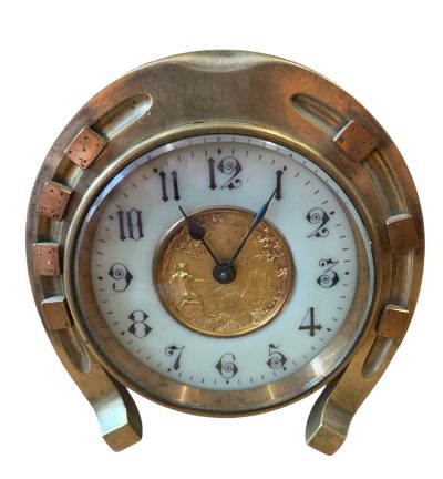 Fabulous Antique Novelty Be Lucky horseshoe Mantel Clock – ca1900 - Image 5