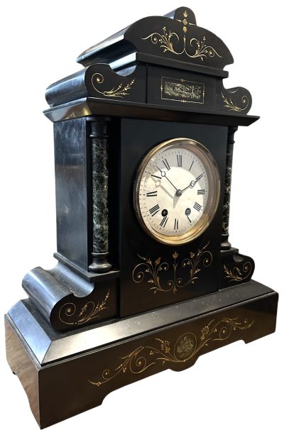 Exquisite Large Monumental Antique Slate 8-Day Mantel Clock -  Ca1880 - Image 7