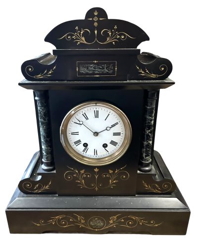 Exquisite Large Monumental Antique Slate 8-Day Mantel Clock -  Ca1880 - Image 8