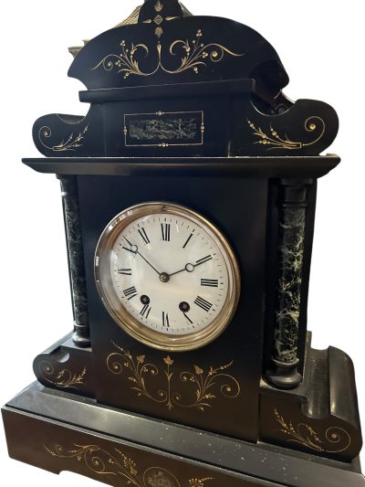 Exquisite Large Monumental Antique Slate 8-Day Mantel Clock -  Ca1880 - Image 9