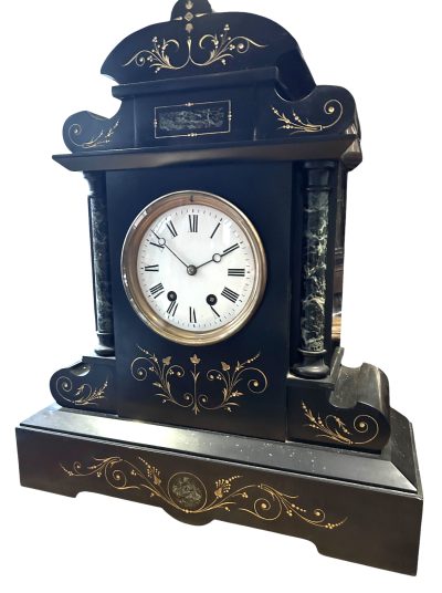 Exquisite Large Monumental Antique Slate 8-Day Mantel Clock -  Ca1880 - Image 4