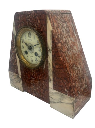 Fabulous French Art Deco red & white Marble Mantel Clock Set – ca1920 - Image 3