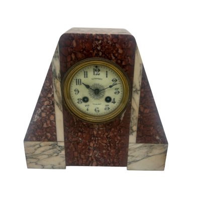 Fabulous French Art Deco red & white Marble Mantel Clock Set – ca1920 - Image 2