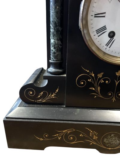 Exquisite Large Monumental Antique Slate 8-Day Mantel Clock -  Ca1880 - Image 3