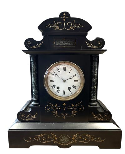 Exquisite Large Monumental Antique Slate 8-Day Mantel Clock -  Ca1880 - Image 5