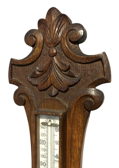 Antique Oak Banjo Barometer Thermometer -ca 1900 - Image 12