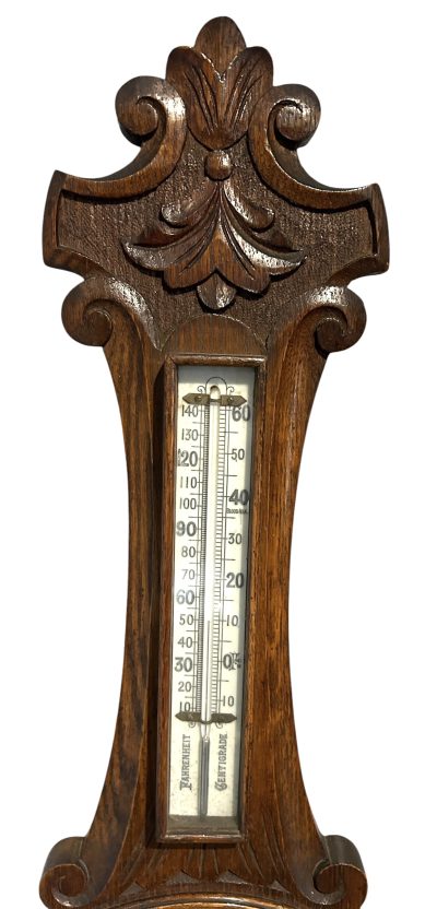 Antique Oak Banjo Barometer Thermometer -ca 1900 - Image 9