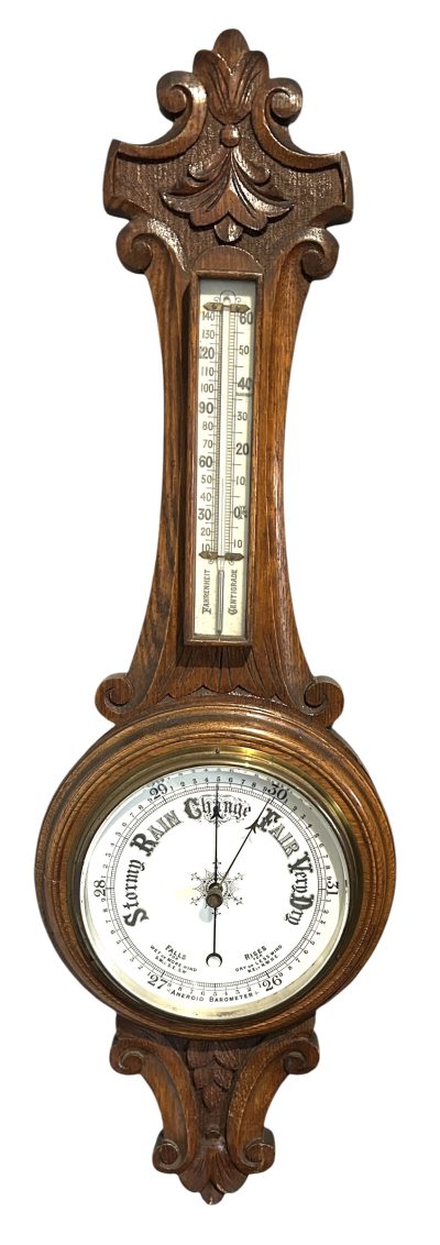 Antique Oak Banjo Barometer Thermometer -ca 1900 - Image 10