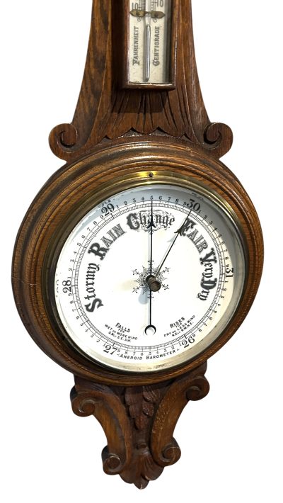 Antique Oak Banjo Barometer Thermometer -ca 1900 - Image 11