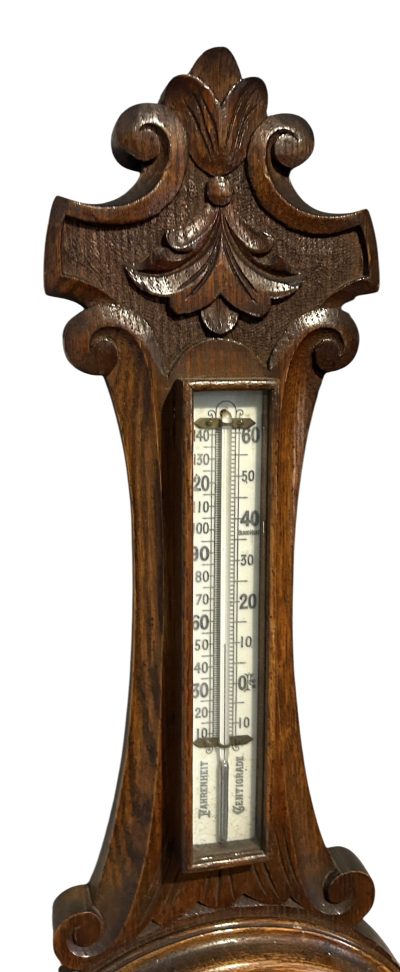 Antique Oak Banjo Barometer Thermometer -ca 1900 - Image 7