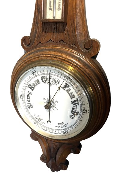 Antique Oak Banjo Barometer Thermometer -ca 1900 - Image 8