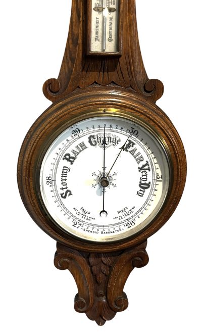 Antique Oak Banjo Barometer Thermometer -ca 1900 - Image 3