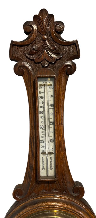 Antique Oak Banjo Barometer Thermometer -ca 1900 - Image 6