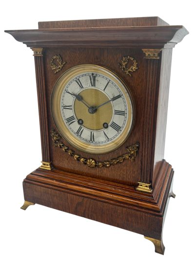 Fine 8-Day Lenzkirch Oak Case Architectural Mantel Clock -  ca1900 - Image 12