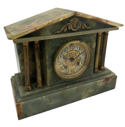 Rare Green Onyx Architectural Mantel Clock –  ca 1900 - Image 2