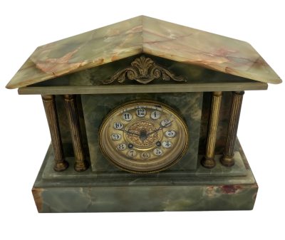 Rare Green Onyx Architectural Mantel Clock –  ca 1900 - Image 4