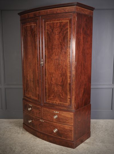 Regency Inlaid Mahogany Bow Front Wardrobe - Image 4