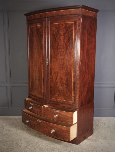 Regency Inlaid Mahogany Bow Front Wardrobe - Image 5