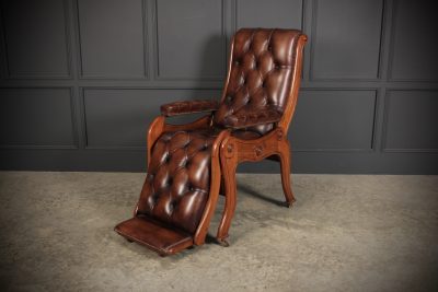 Mahogany & Buttoned Brown Leather Reclining Chair - Image 5