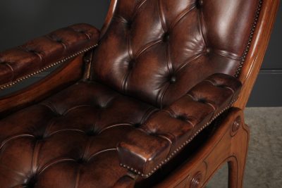 Mahogany & Buttoned Brown Leather Reclining Chair - Image 6