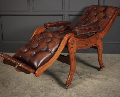 Mahogany & Buttoned Brown Leather Reclining Chair - Image 7