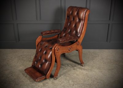 Mahogany & Buttoned Brown Leather Reclining Chair - Image 8