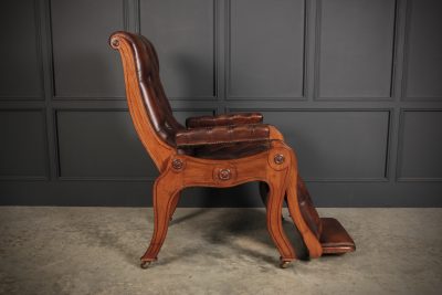 Mahogany & Buttoned Brown Leather Reclining Chair - Image 12