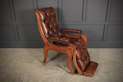 Mahogany & Buttoned Brown Leather Reclining Chair - Image 14