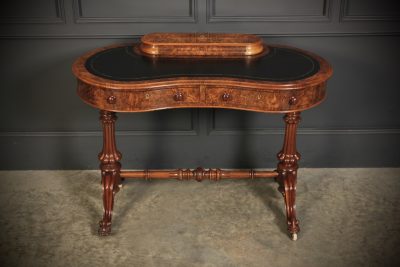 Marquetry Inlaid Burr Walnut Kidney Shaped Writing Table - Image 2