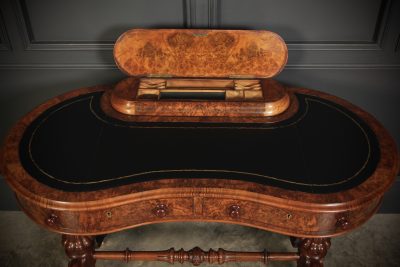 Marquetry Inlaid Burr Walnut Kidney Shaped Writing Table - Image 3