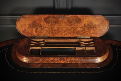 Marquetry Inlaid Burr Walnut Kidney Shaped Writing Table - Image 4