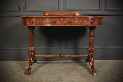 Marquetry Inlaid Burr Walnut Kidney Shaped Writing Table - Image 5