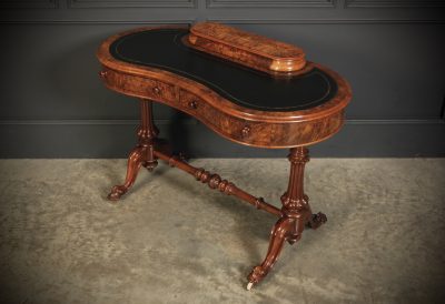 Marquetry Inlaid Burr Walnut Kidney Shaped Writing Table - Image 6