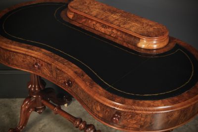 Marquetry Inlaid Burr Walnut Kidney Shaped Writing Table - Image 7