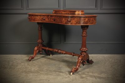 Marquetry Inlaid Burr Walnut Kidney Shaped Writing Table - Image 8