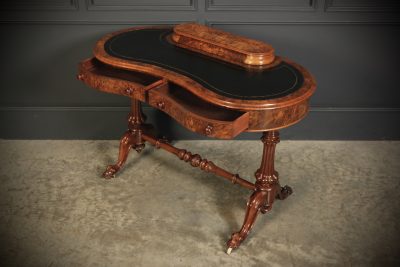 Marquetry Inlaid Burr Walnut Kidney Shaped Writing Table - Image 10