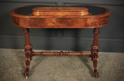 Marquetry Inlaid Burr Walnut Kidney Shaped Writing Table - Image 12