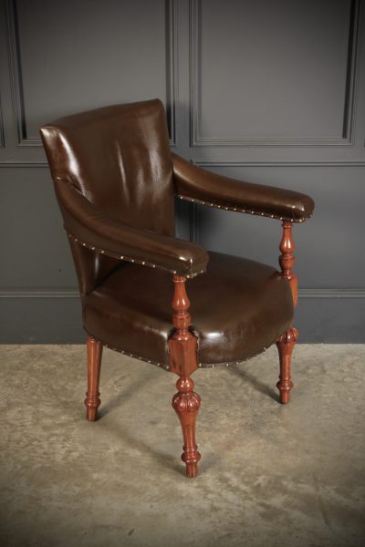 Pair of Victorian Mahogany & Leather Library Armchairs - Image 3