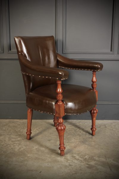 Pair of Victorian Mahogany & Leather Library Armchairs - Image 4