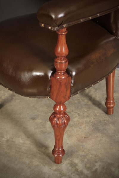 Pair of Victorian Mahogany & Leather Library Armchairs - Image 7