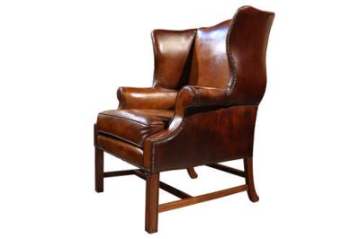 Mahogany Leather Wing Chair - Image 2